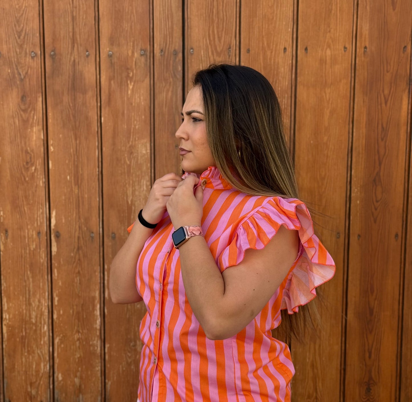 Blusa Rayas Volante Naranja