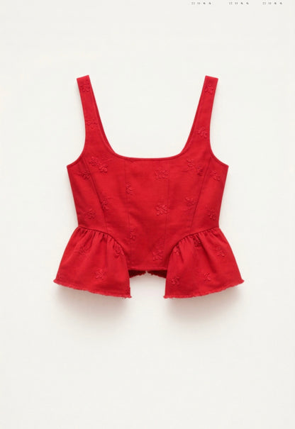 Top Peplum Rojo Bordado LUMINA
