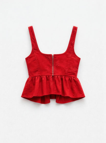 Top Peplum Rojo Bordado LUMINA