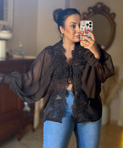 Blusa Gasa Romántica Marrón