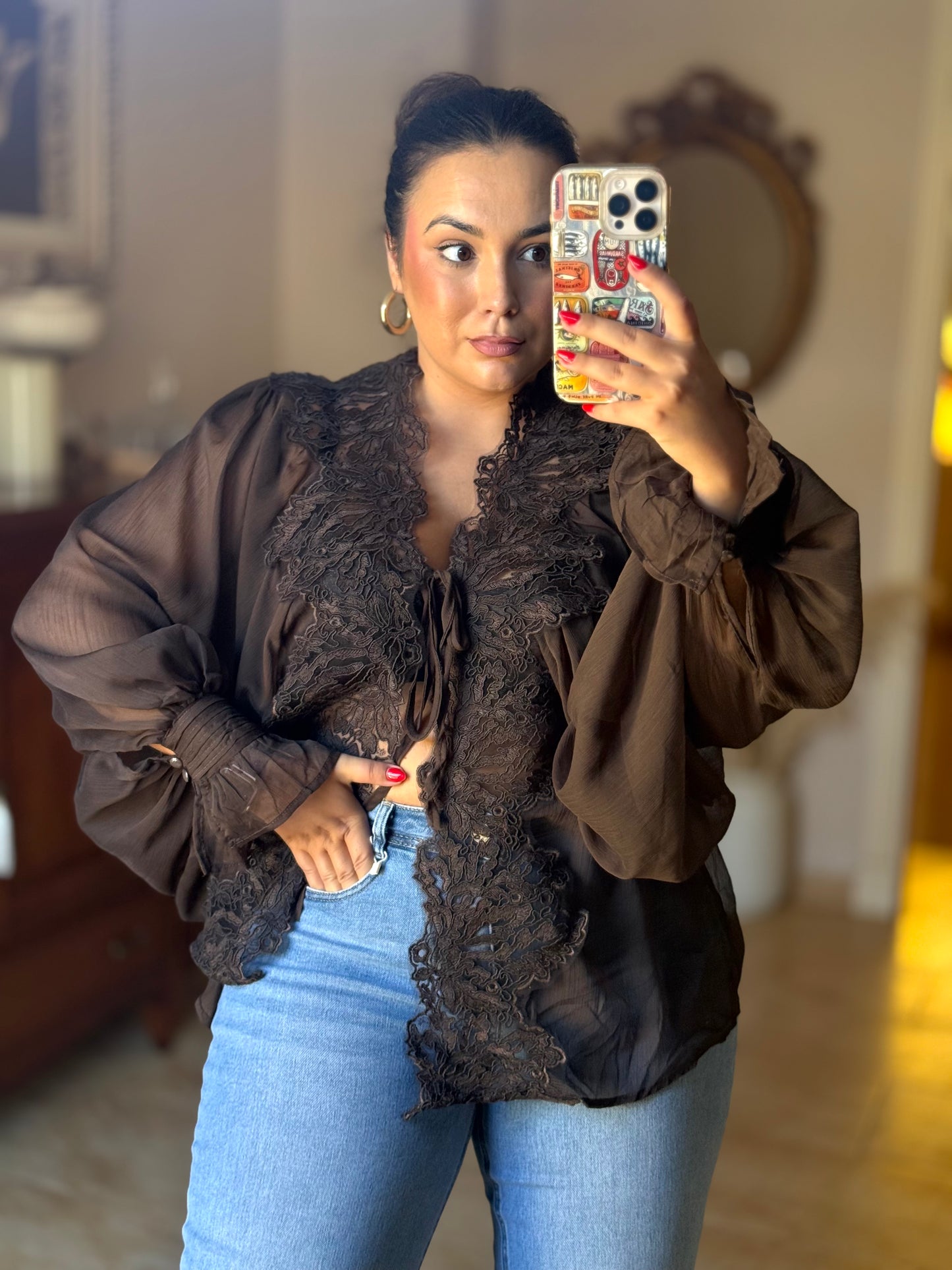 Blusa Gasa Romántica Marrón