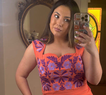 Conjunto Aura Bordado Floral Naranja