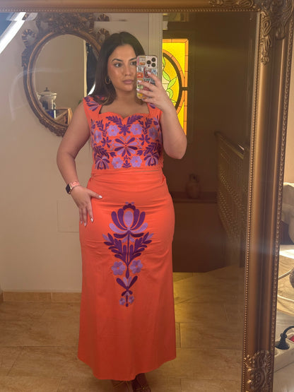 Conjunto Aura Bordado Floral Naranja