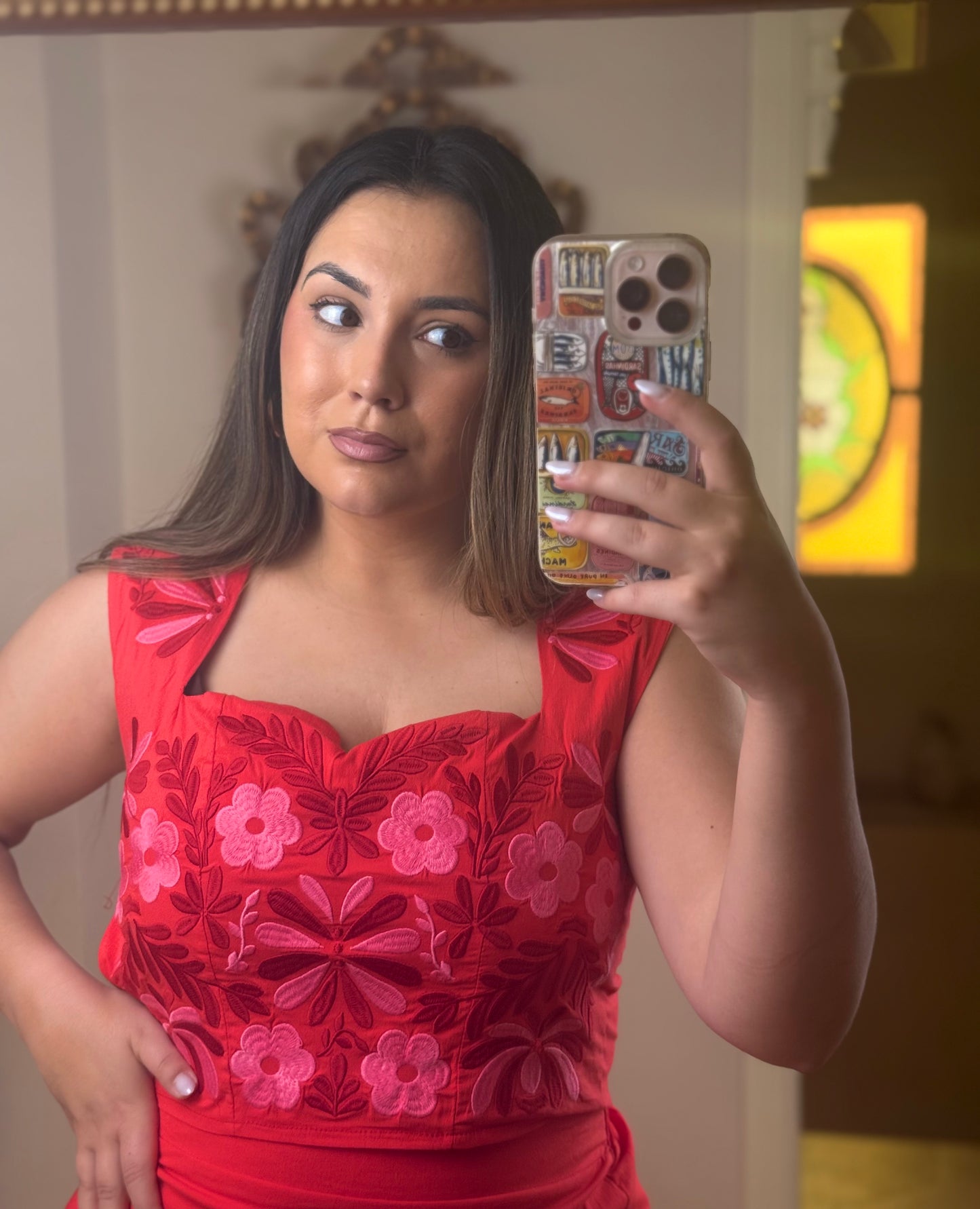Conjunto Aura Bordado Floral Rojo