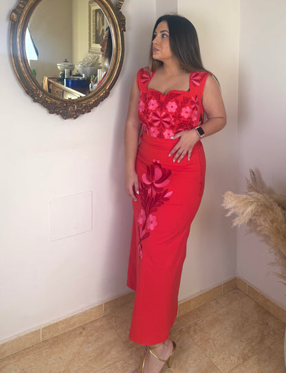Conjunto Aura Bordado Floral Rojo