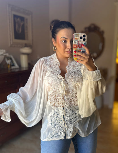 Blusa Gasa Romántica Beige