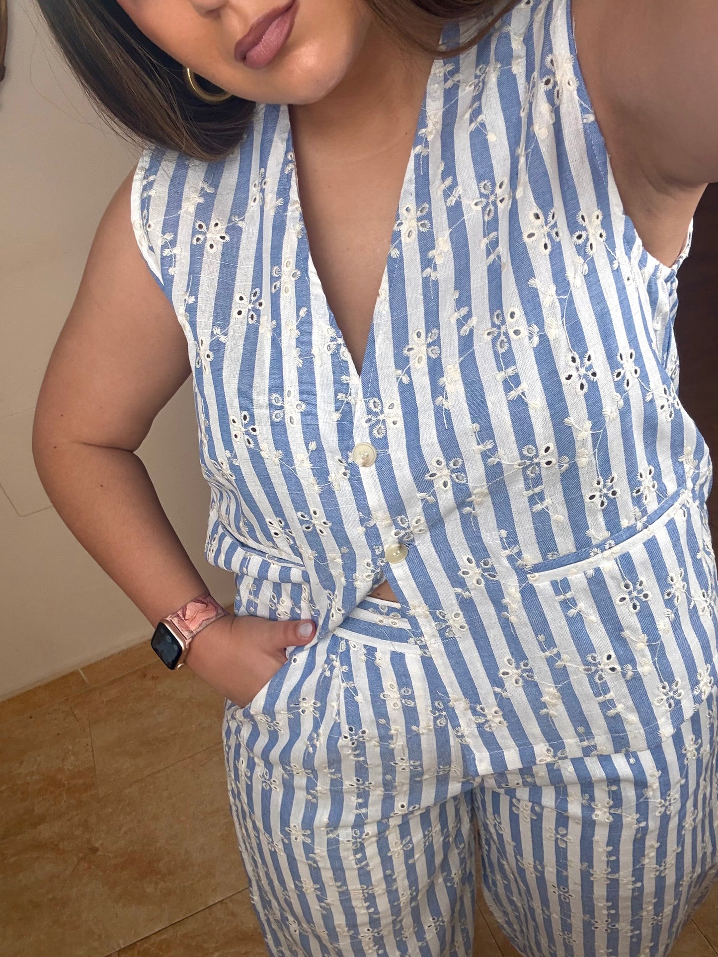 Conjunto Rayas Perforados Azul
