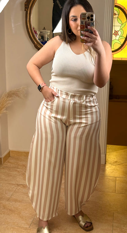 Pantalón Balloon Rayas Beige