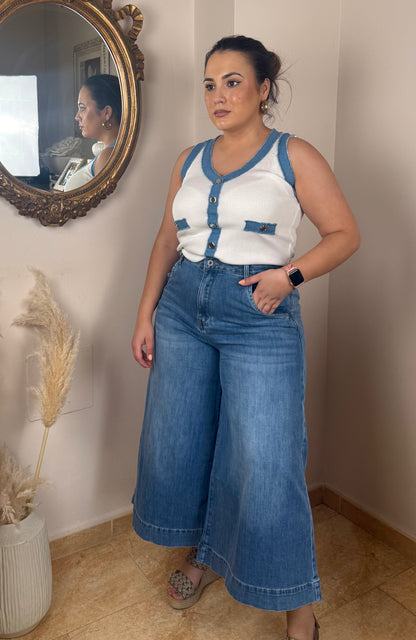 Pantalón Denim Culotte Tiro Alto