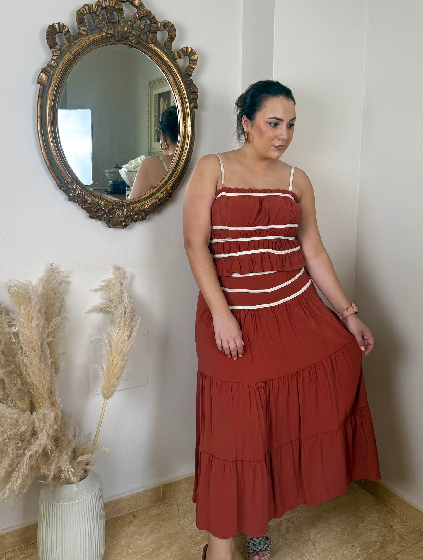 Conjunto Falda Midi Y Top Combinado Caldera