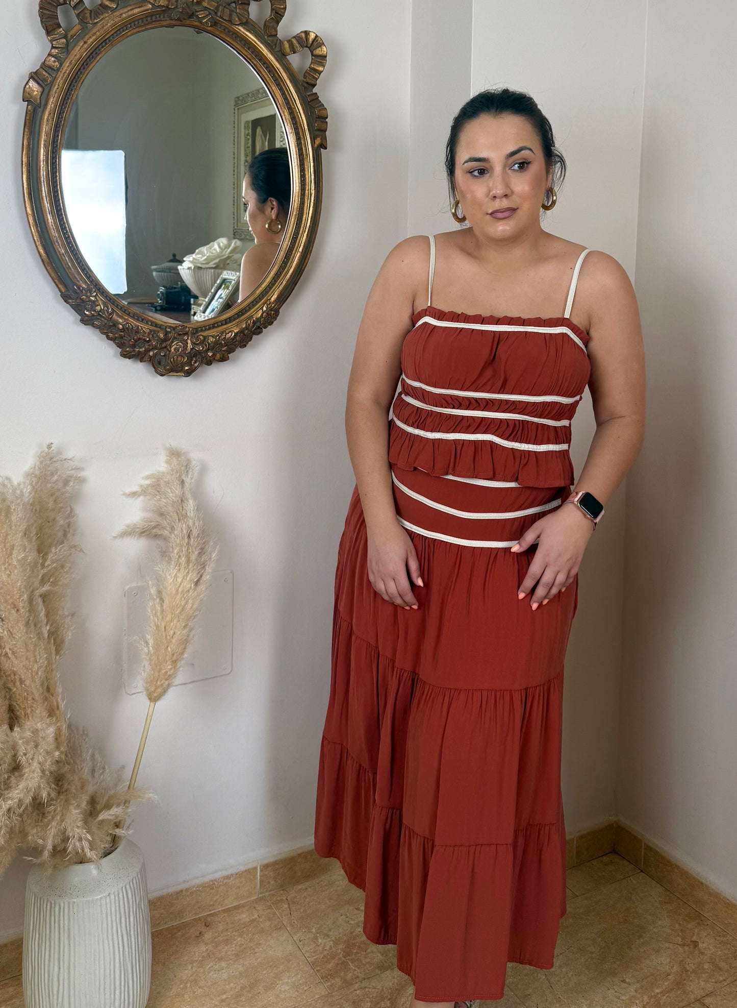 Conjunto Falda Midi Y Top Combinado Caldera