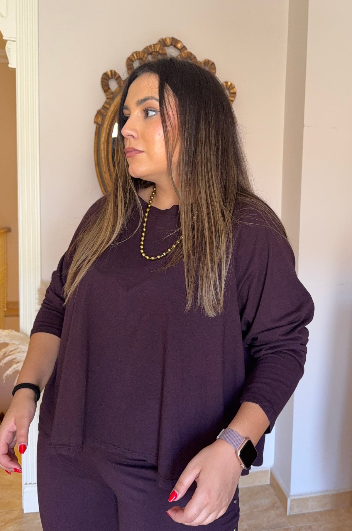 Camiseta Algodón Oversize Berenjena