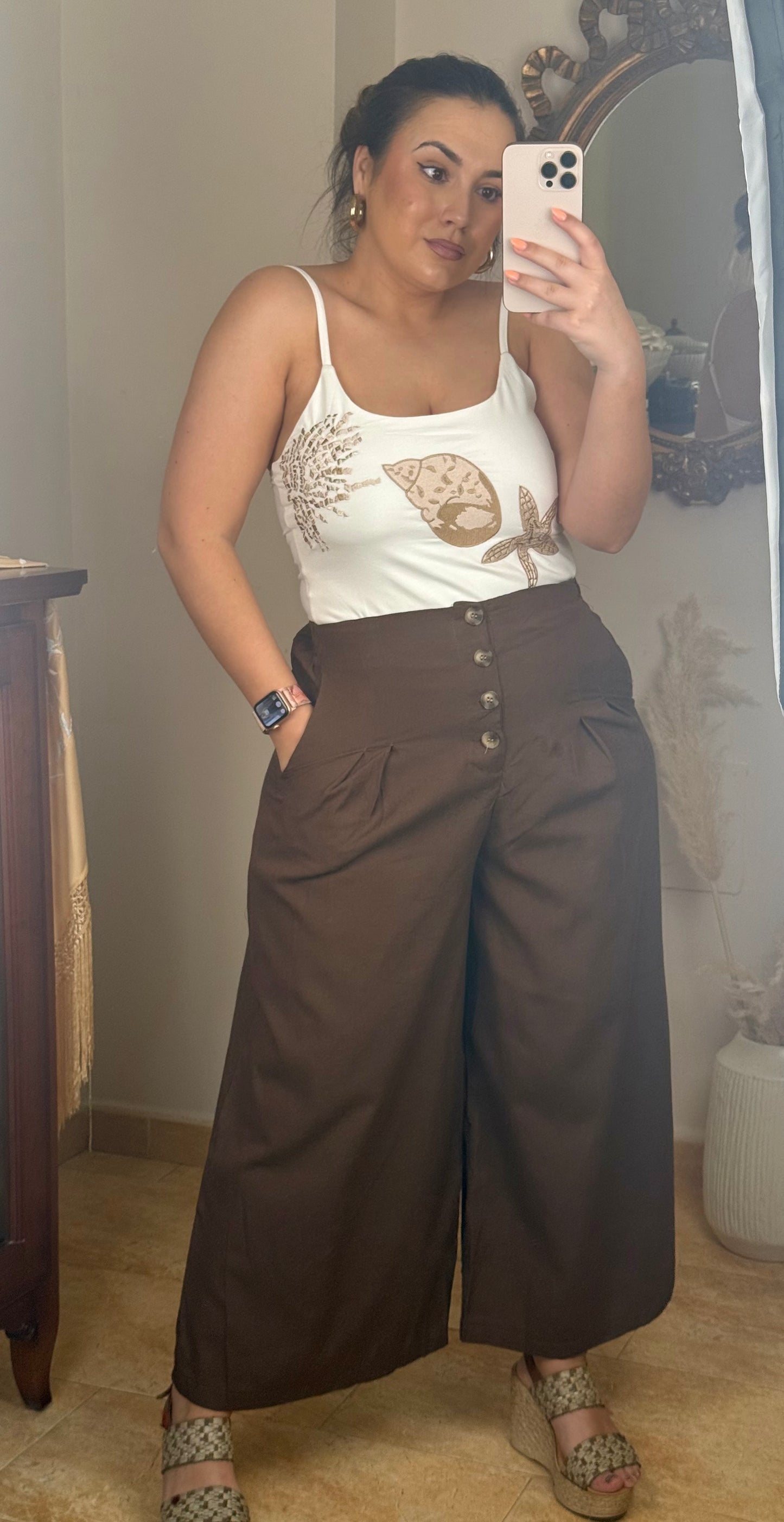 Pantalón Culotte Pinzas Marrón