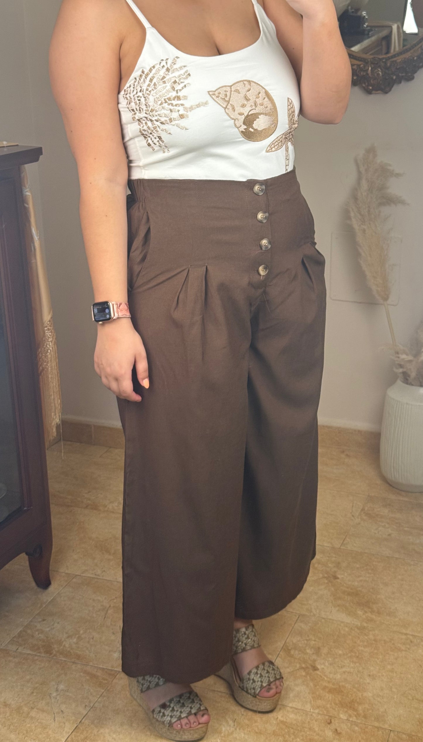 Pantalón Culotte Pinzas Marrón