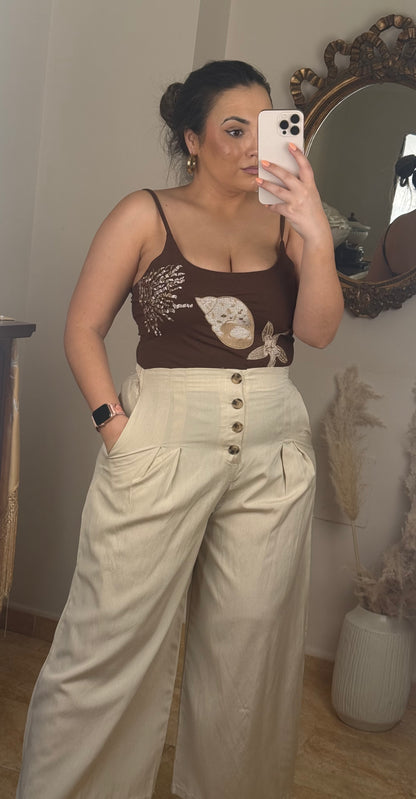 Pantalón Culotte Pinzas Beige