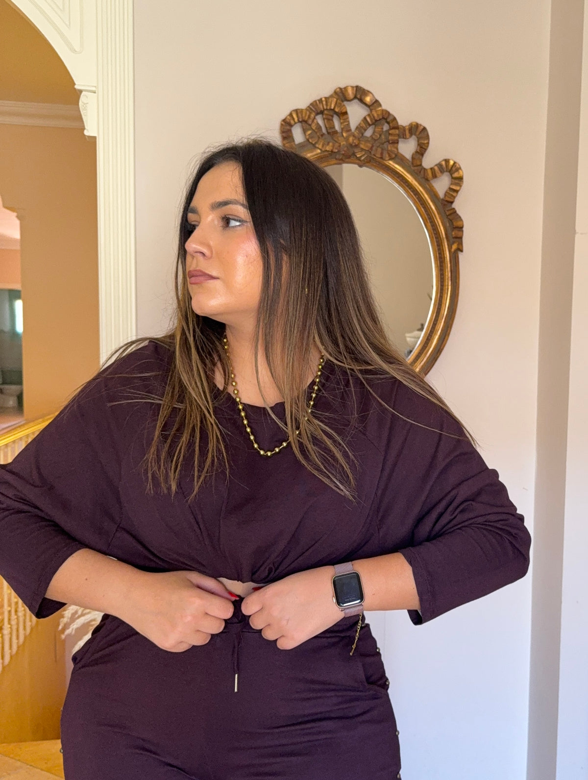 Camiseta Algodón Oversize Berenjena