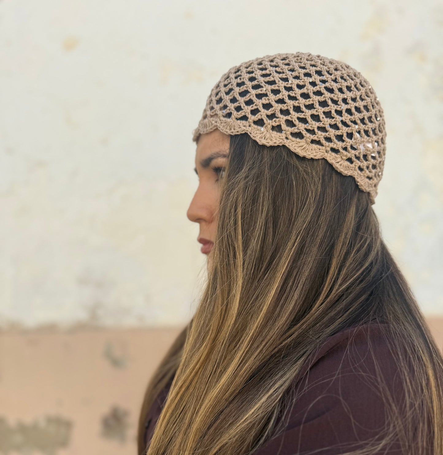 Gorro de Crochet con Micro Lentejuelas Topo