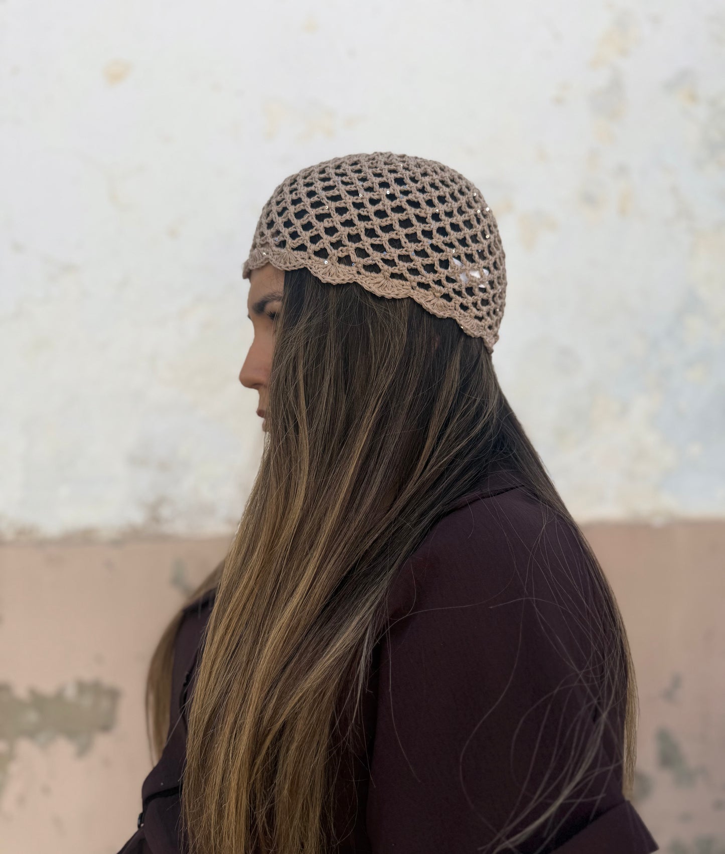 Gorro de Crochet con Micro Lentejuelas Topo