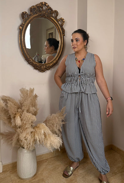Conjunto Vichy Bombacho Marrón