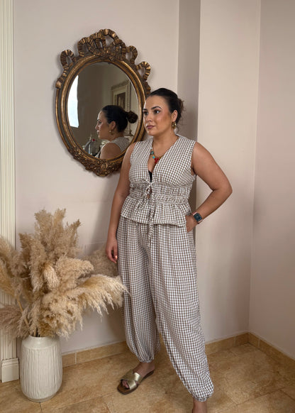 Conjunto Vichy Bombacho Beige
