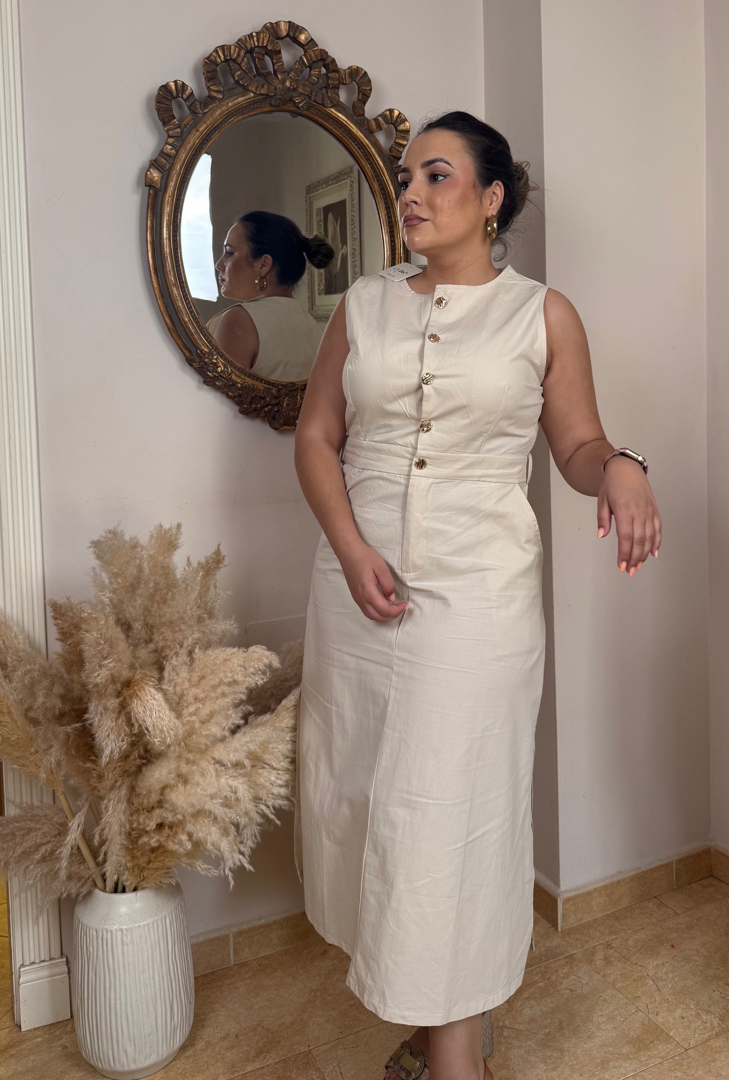 Vestido Button Beige