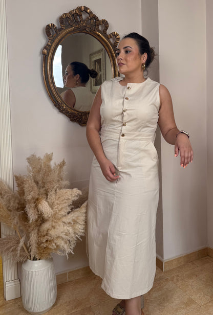 Vestido Button Beige