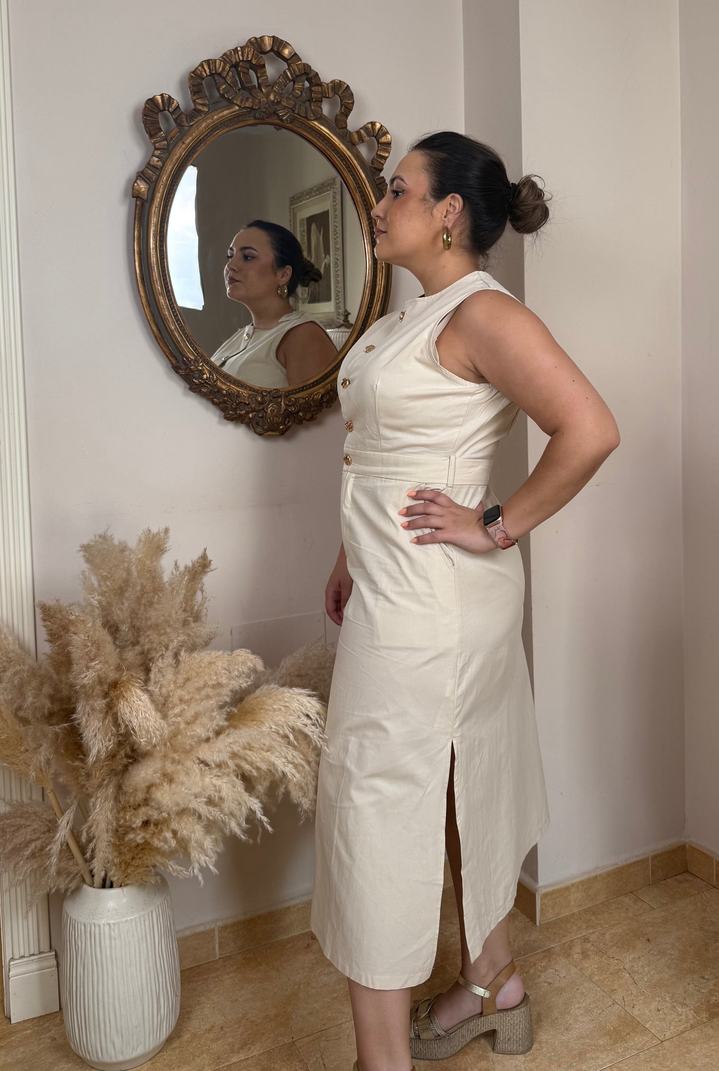 Vestido Button Beige