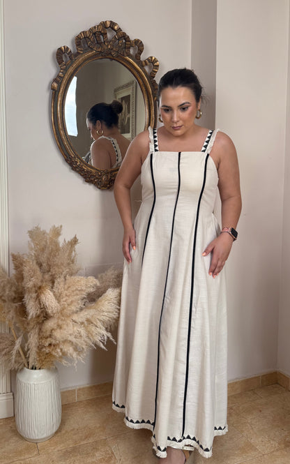 Vestido Efecto Lino Contraste