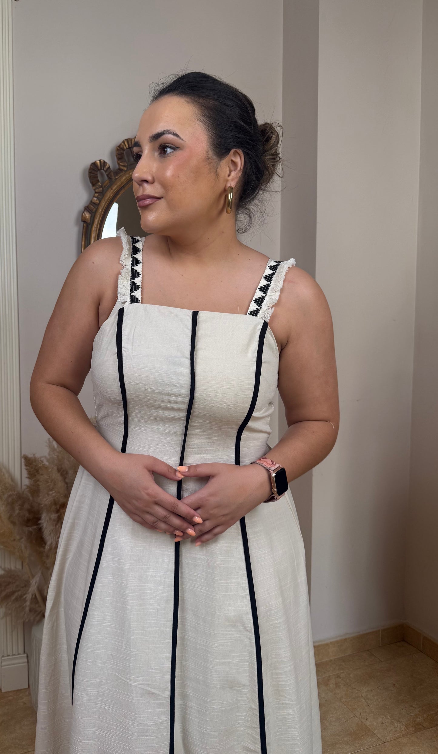 Vestido Efecto Lino Contraste