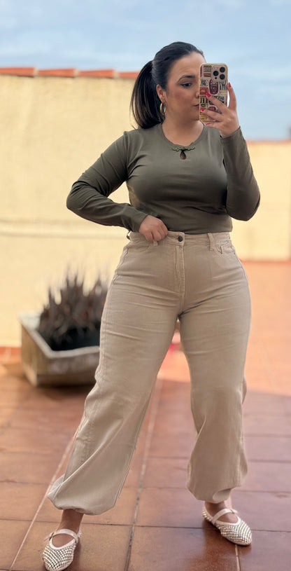 Pantalón Bombacho Denim Beige
