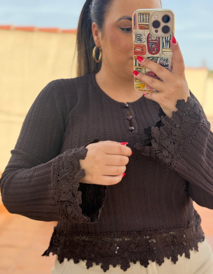 Jersey Encaje Marrón