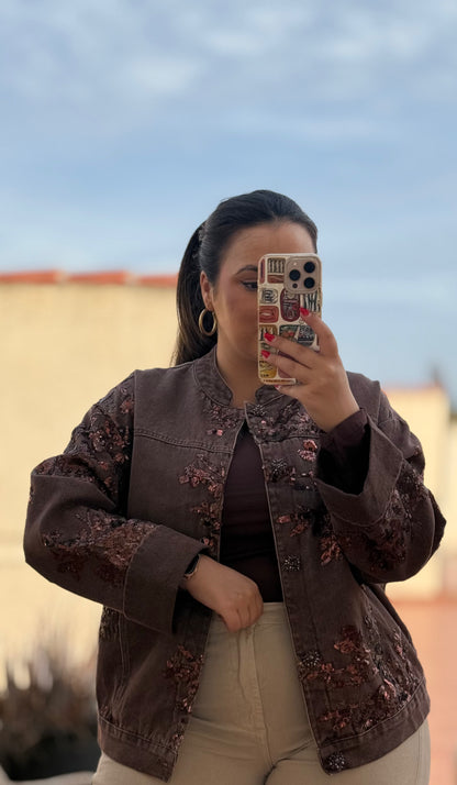 Cazadora Premium Lentejuelas Marrón