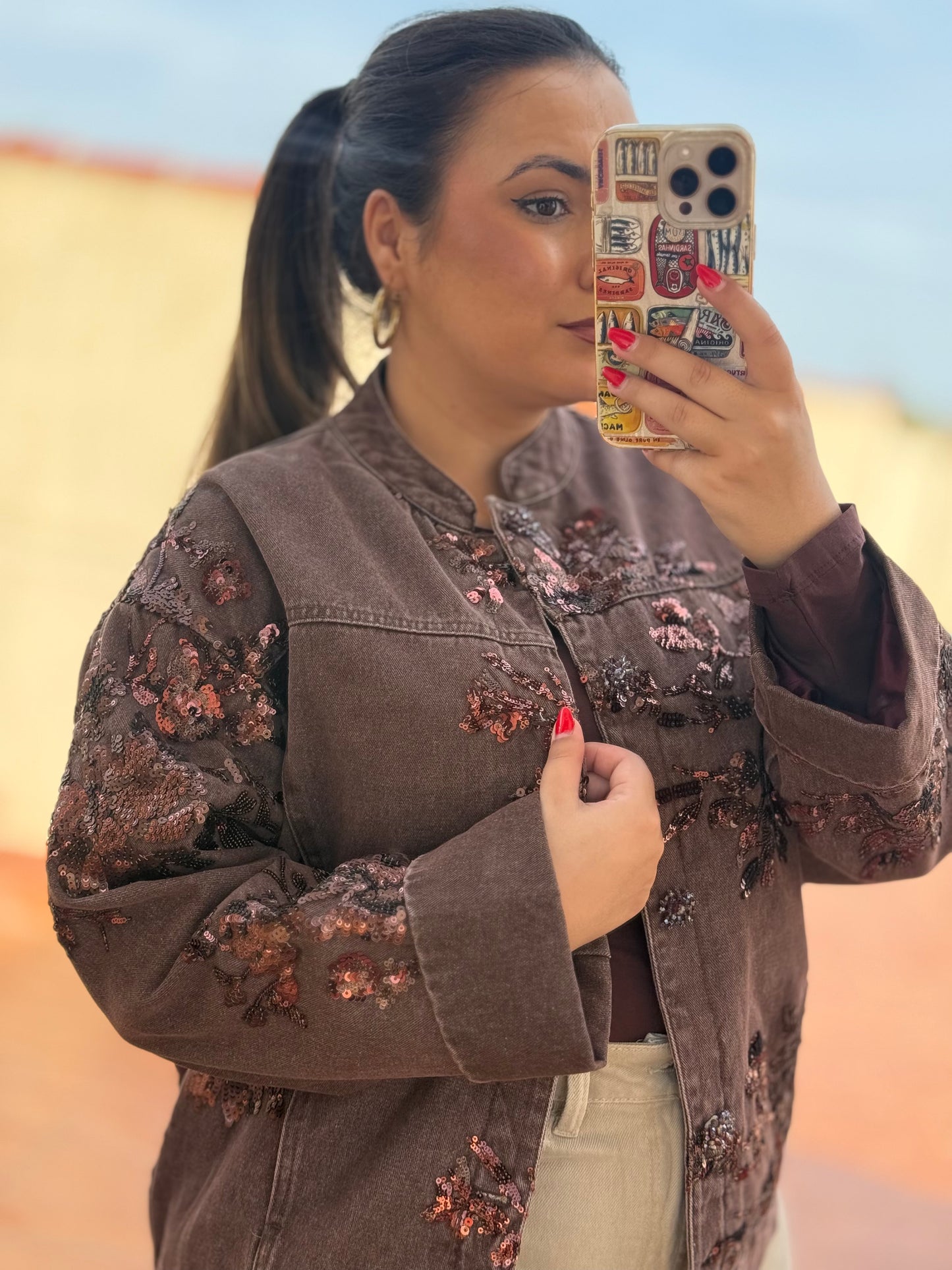 Cazadora Premium Lentejuelas Marrón