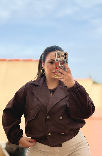 Chaqueta Efecto Ante Chocolate