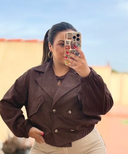Chaqueta Efecto Ante Chocolate