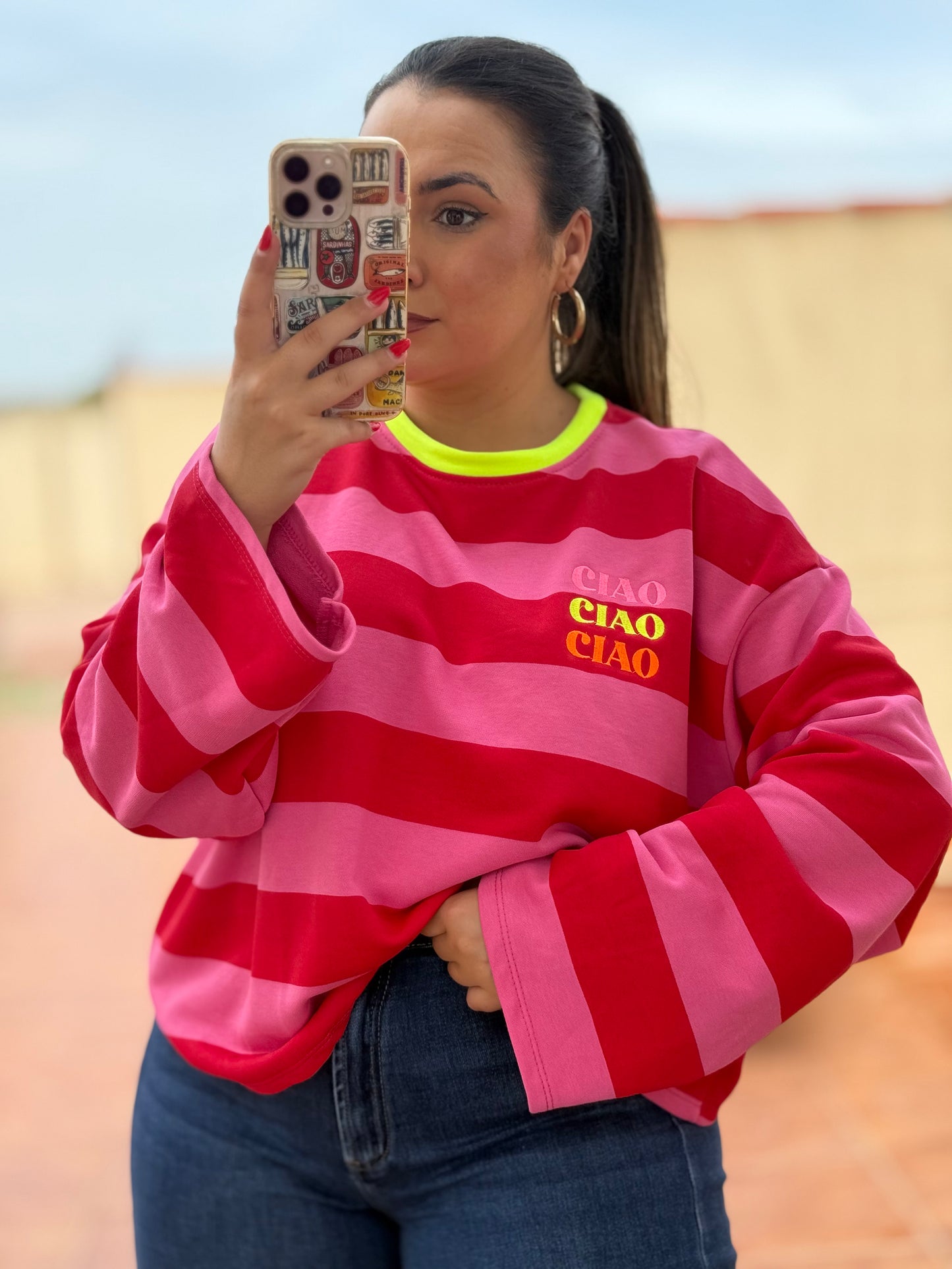 Sudadera Oversize Ciao Rosa y Rojo