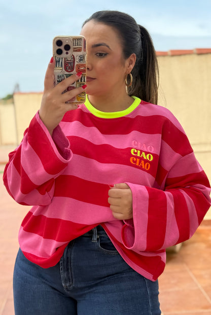 Sudadera Oversize Ciao Rosa y Rojo