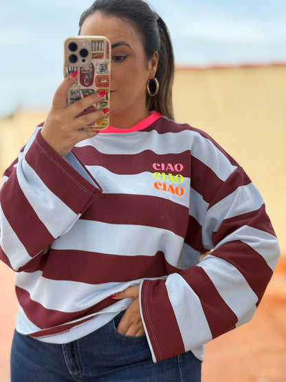Sudadera Oversize Ciao Azul y Burdeos