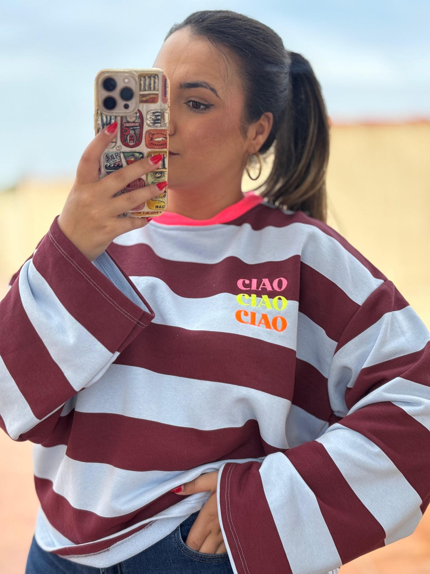 Sudadera Oversize Ciao Azul y Burdeos