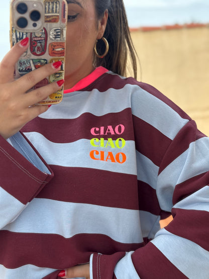 Sudadera Oversize Ciao Azul y Burdeos