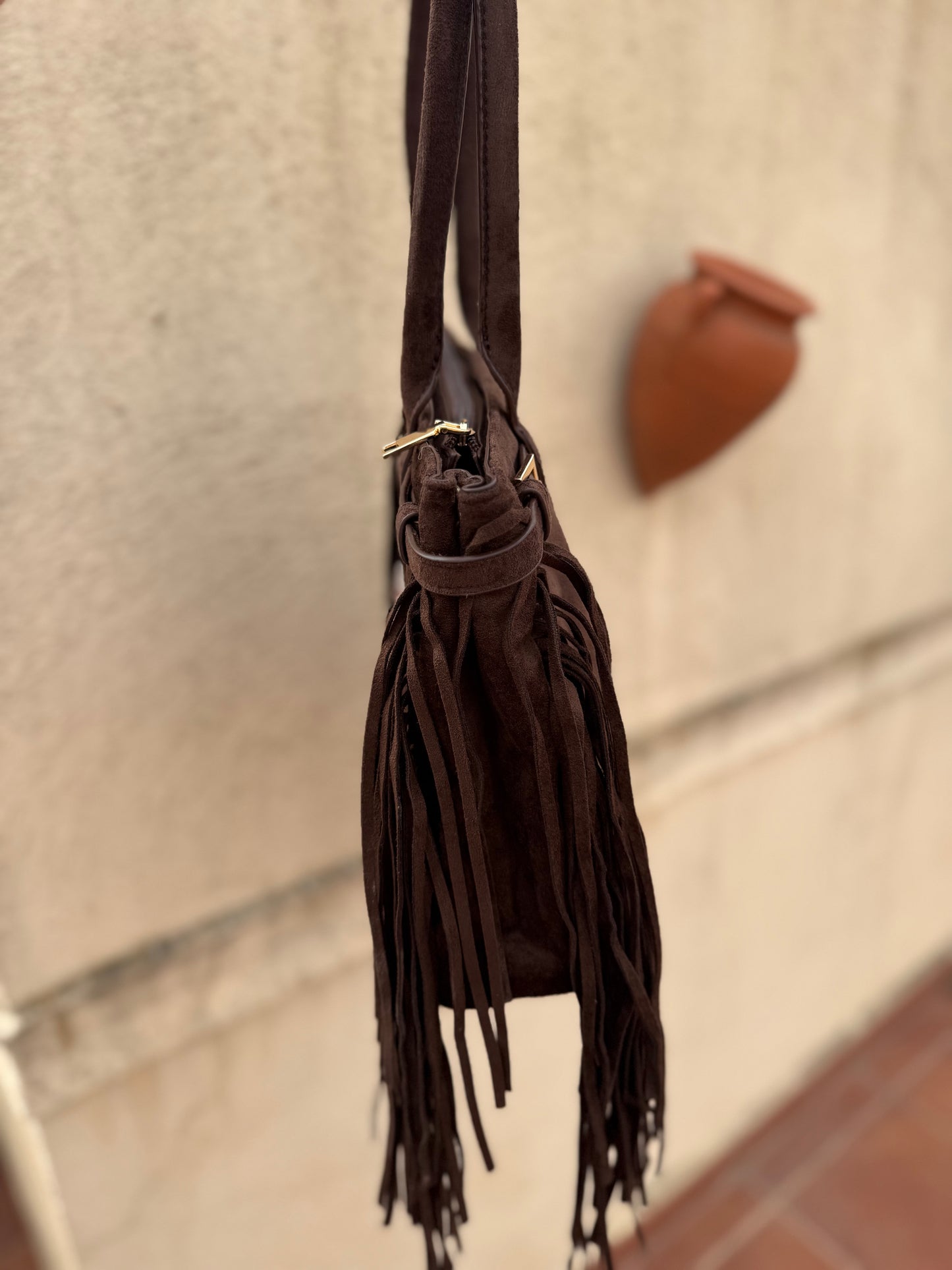 Bolso Ante Flecos Marrón
