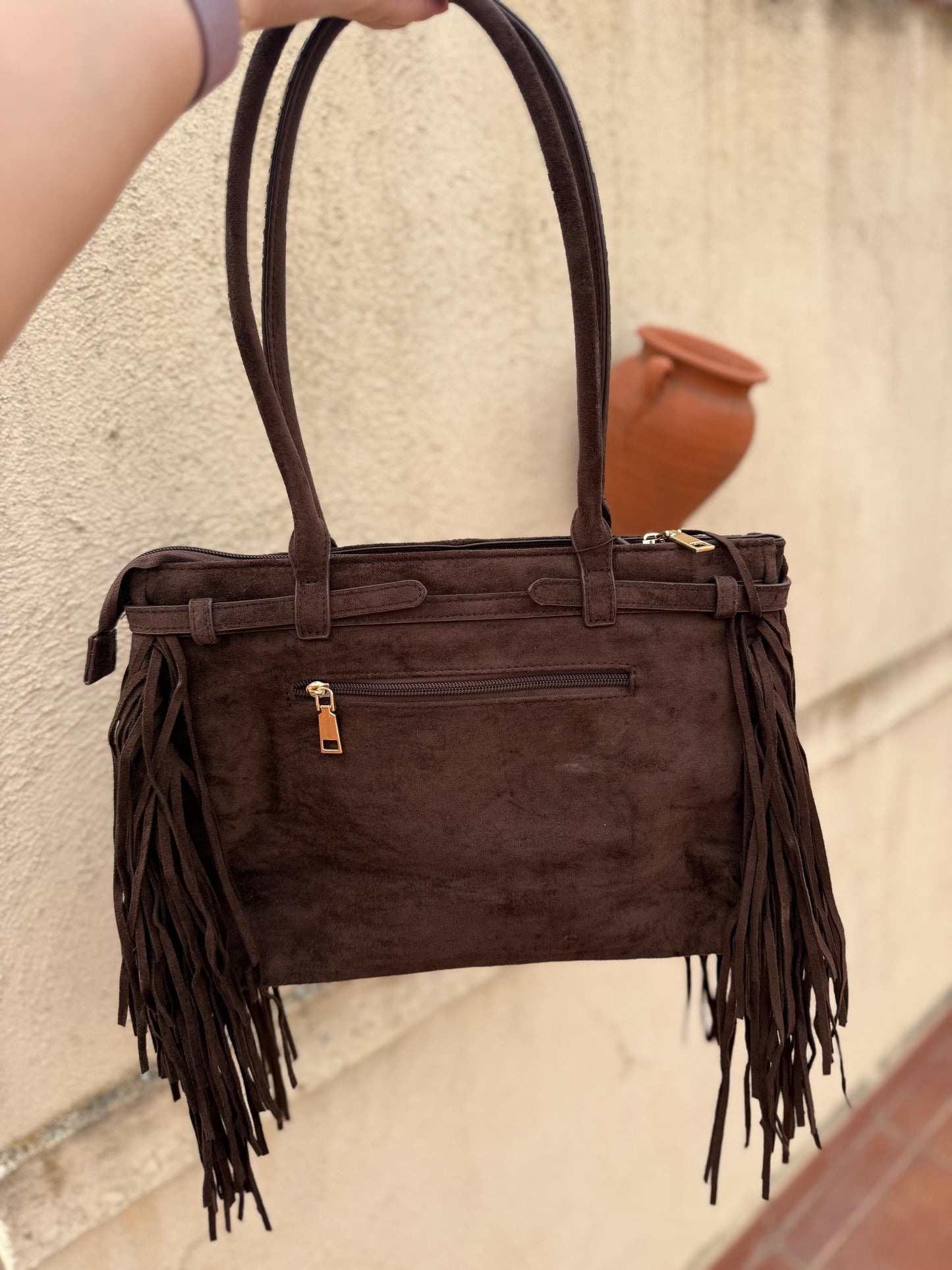 Bolso Ante Flecos Marrón