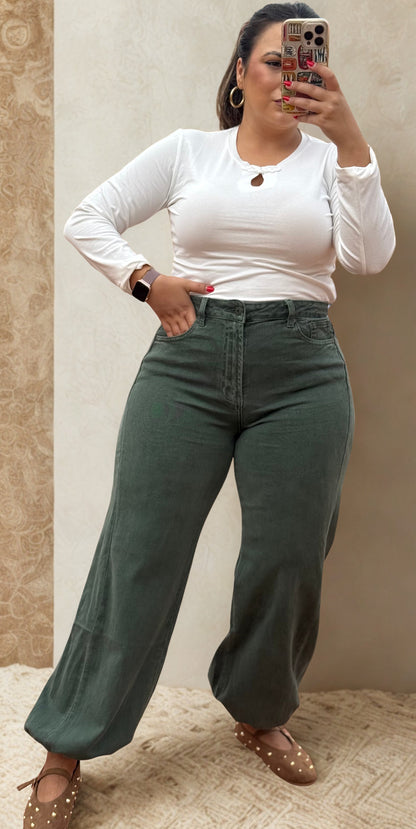 Pantalón Bombacho Denim Verde