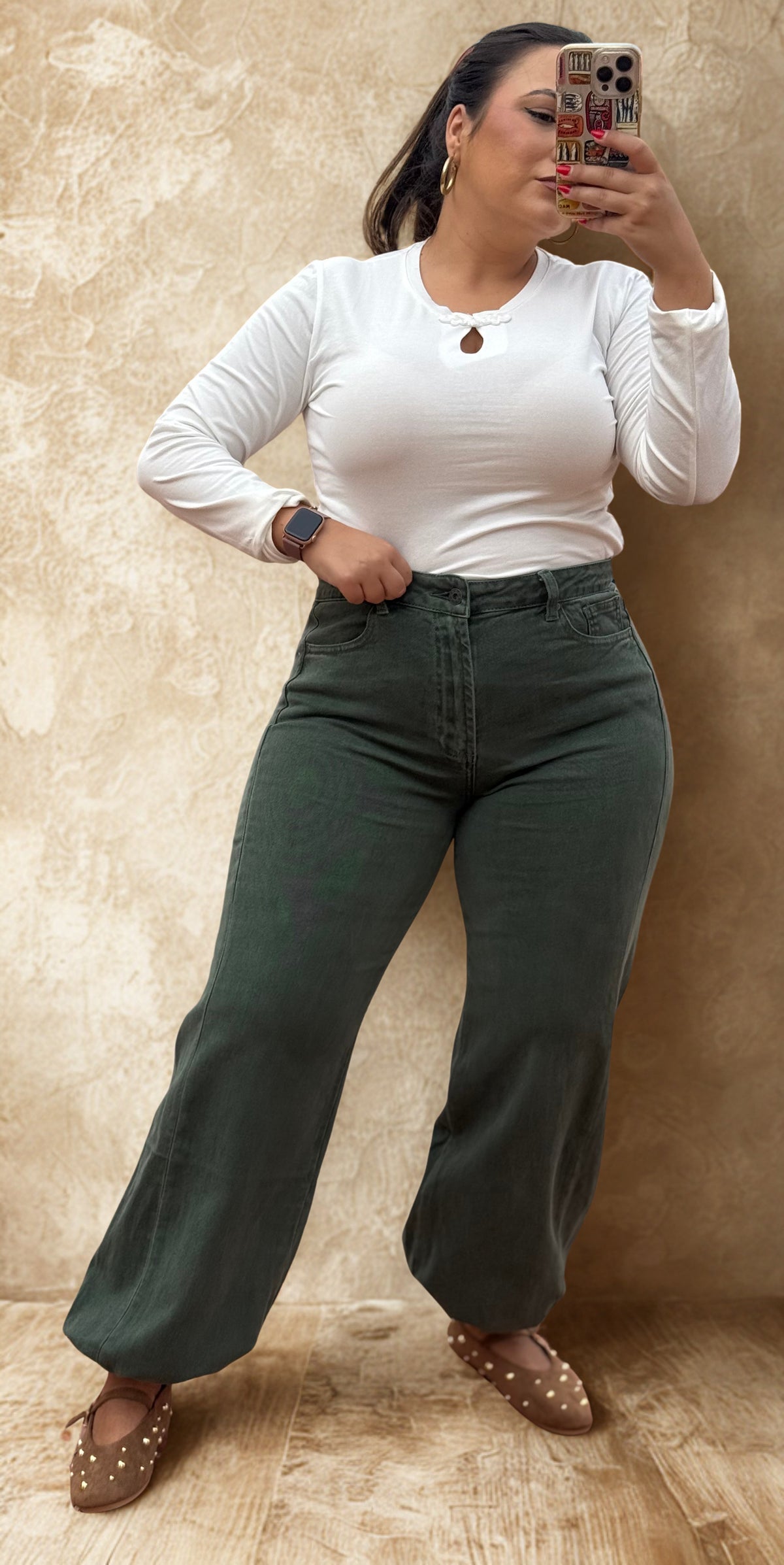 Pantalón Bombacho Denim Verde