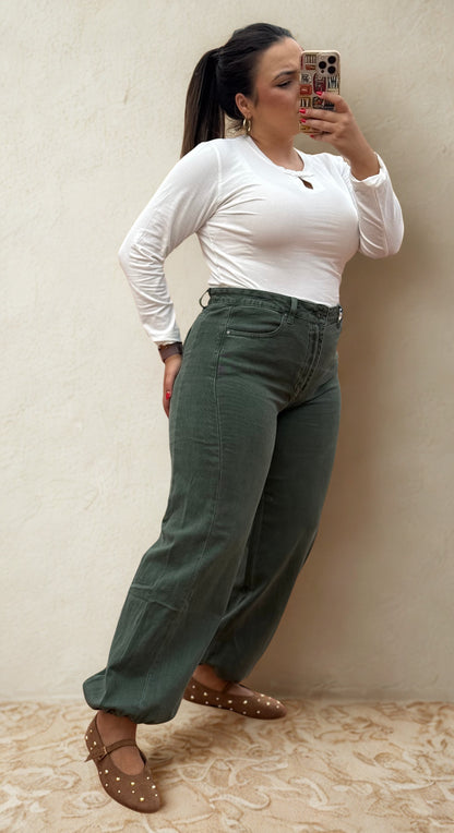 Pantalón Bombacho Denim Verde