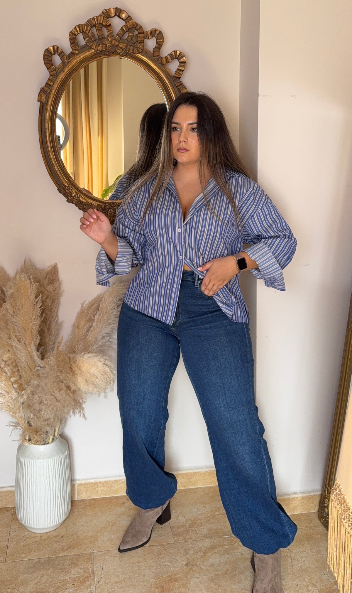 Camisa Rayas Oversize Azul