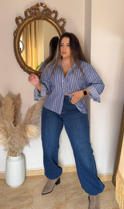 Camisa Rayas Oversize Azul