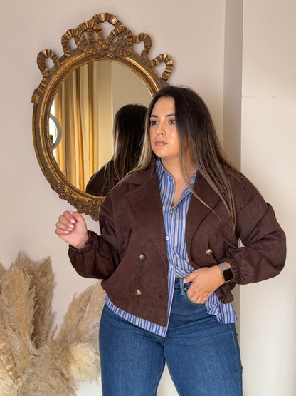 Chaqueta Efecto Ante Chocolate