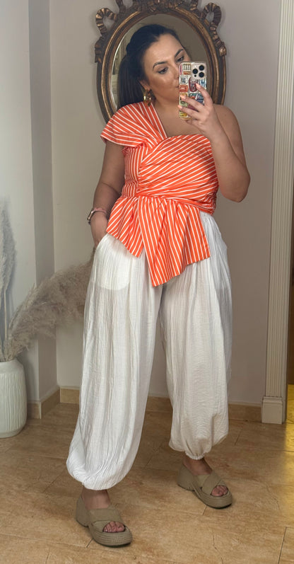 Pantalón Fluido Bombacho Blanco