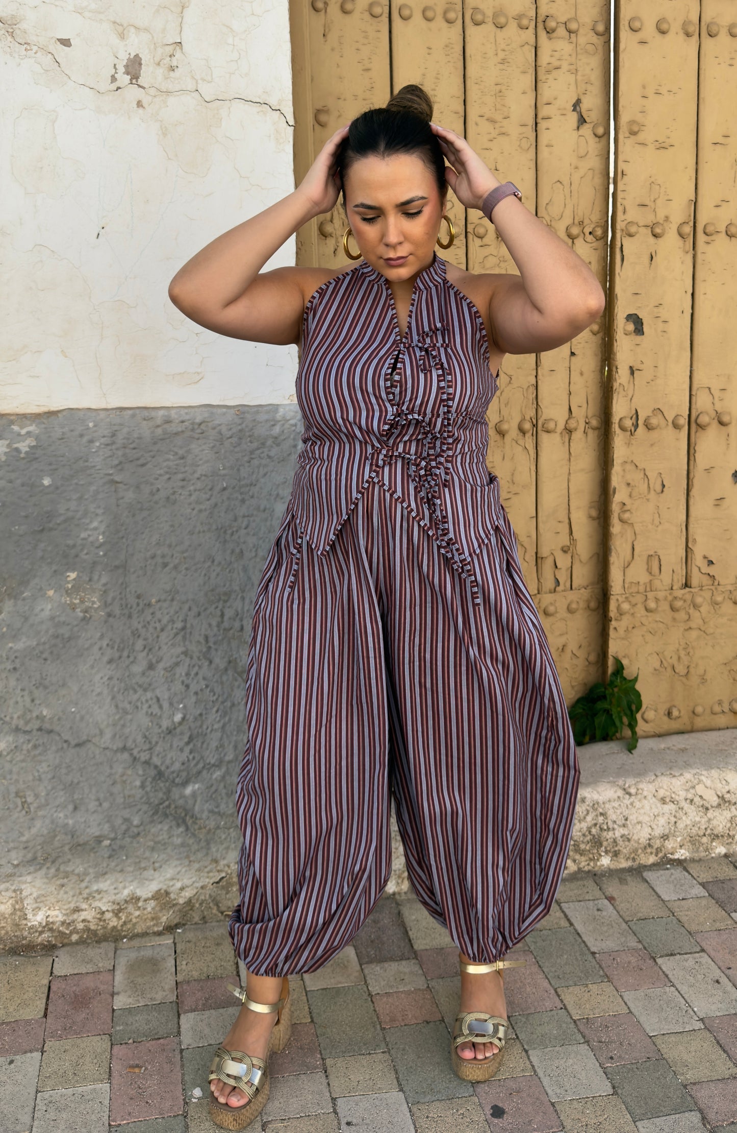 Conjunto Rayas Burdeos Estilo Oriental